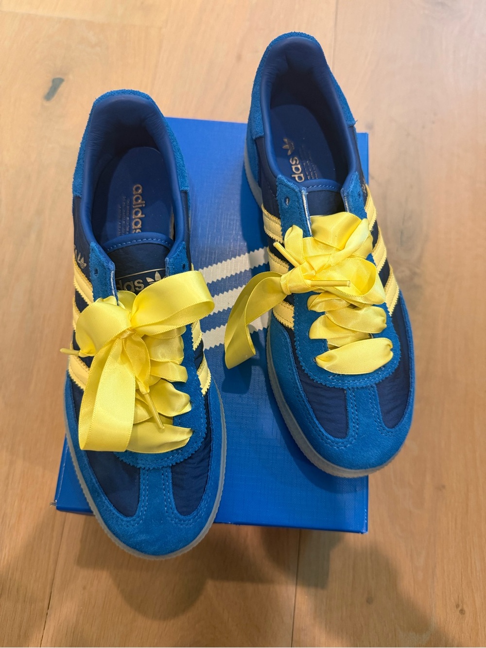 adidas Handball Spezial Blue & Yellow Satin-Lace Sneakers